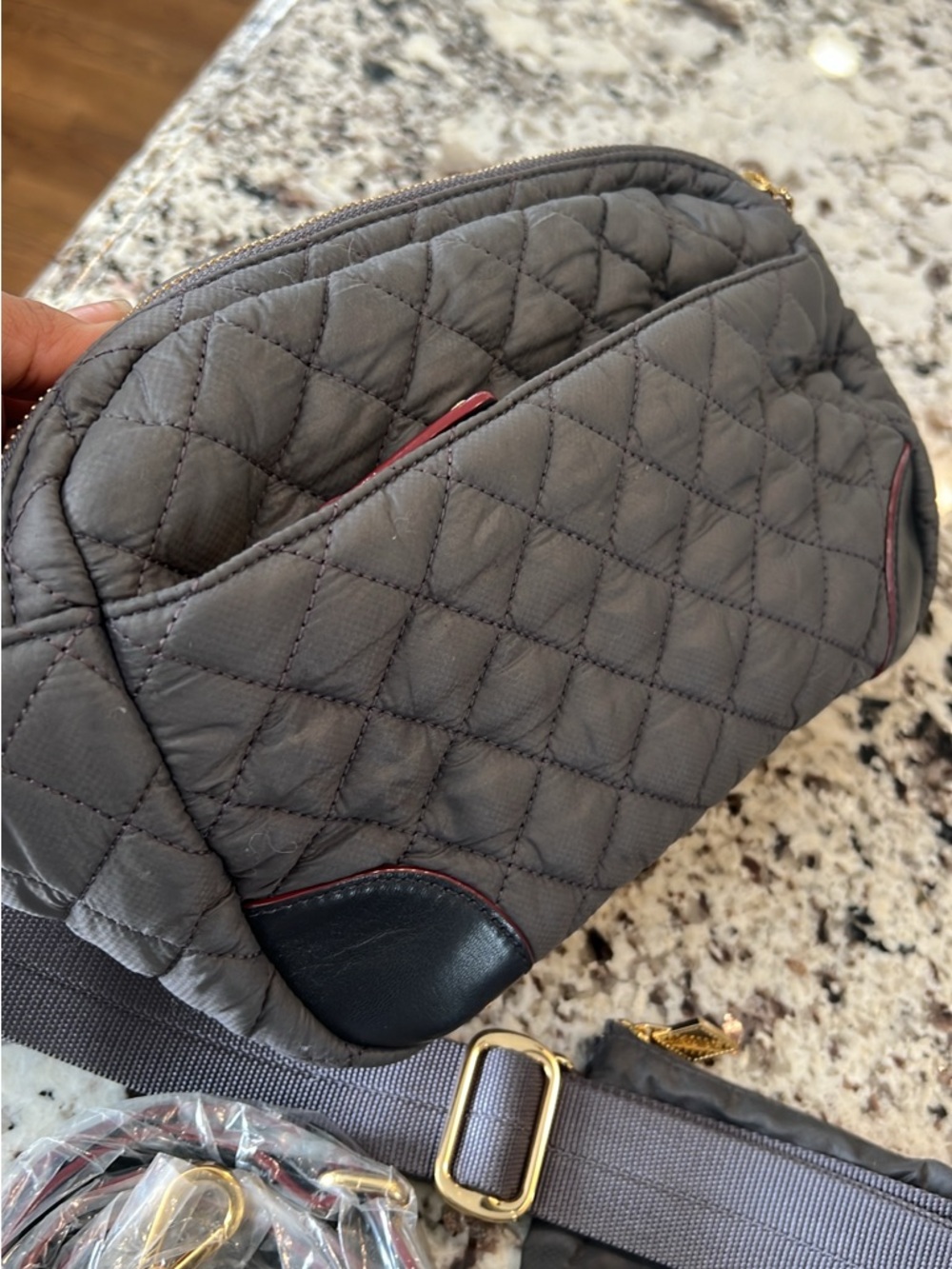 MZ Wallace Quilted Crossbody Bag in Charcoal with Gold Hardware - Picture 6 of 11